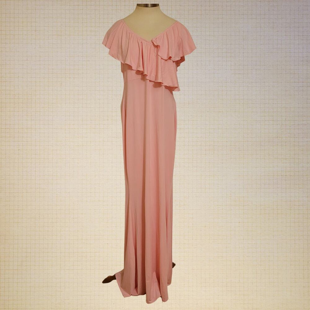 Pink Ruffle Maxi Dress Off Shoulder V Neck Stretchy Gown Size Medium